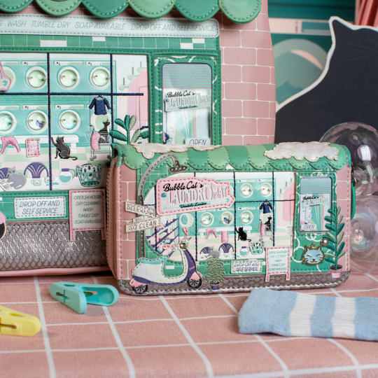 Bubble Cats Laundromat Medium Ziparound Wallet